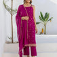 Affordable Ethnic Wear Pink Silk Blend Foil Printed Kurta Set with Embroidery Lace, Pant & Dupatta