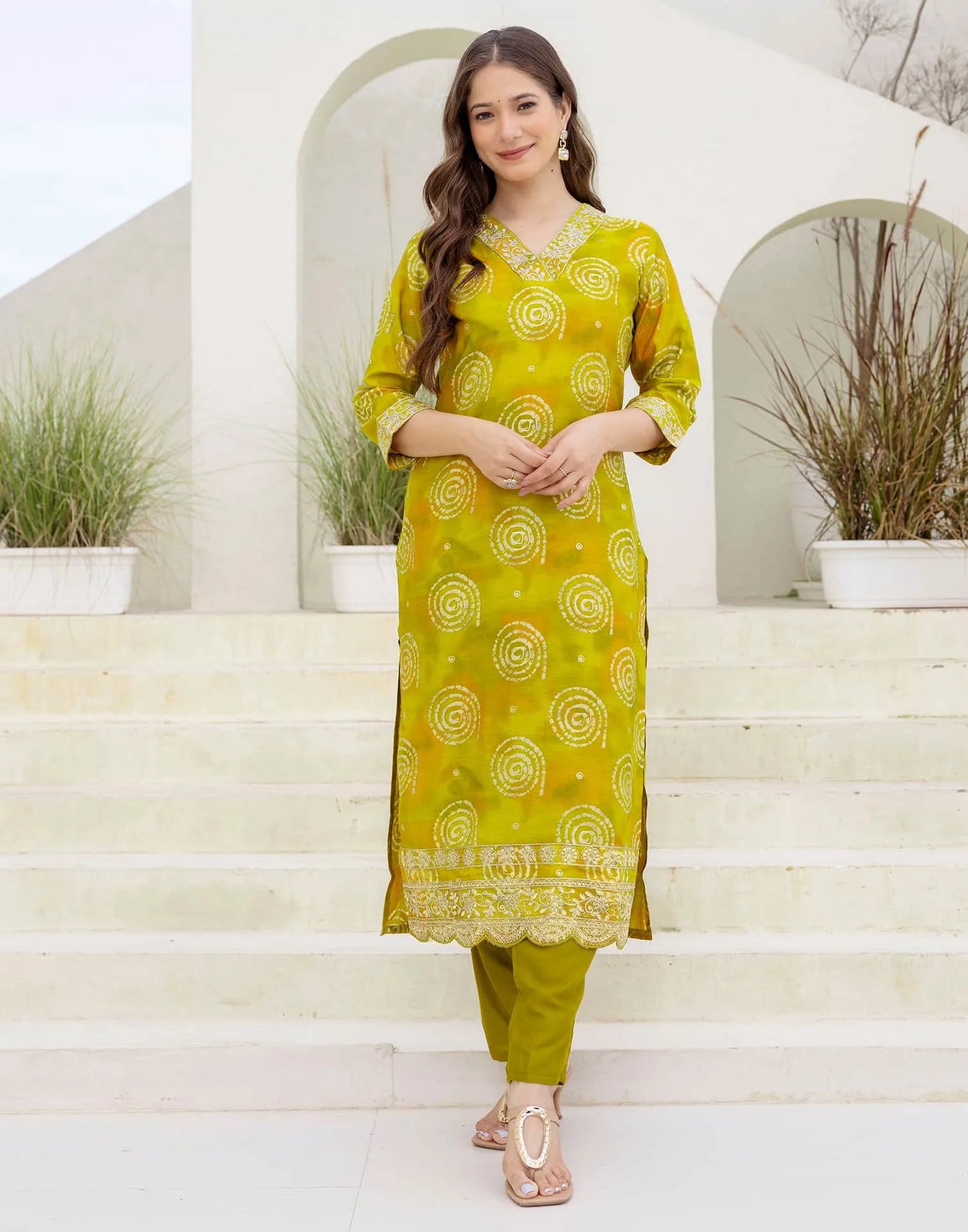 Cotton Blend Printed Straight Kurta with Pant & Dupatta