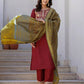 Silk Sequin Work, Embroidery, Embroidery Lace Straight Kurta with Pant & Dupatta