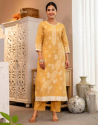 Yellow Cotton Woven Straight Kurta Set with Pant & Dupatta under 1250