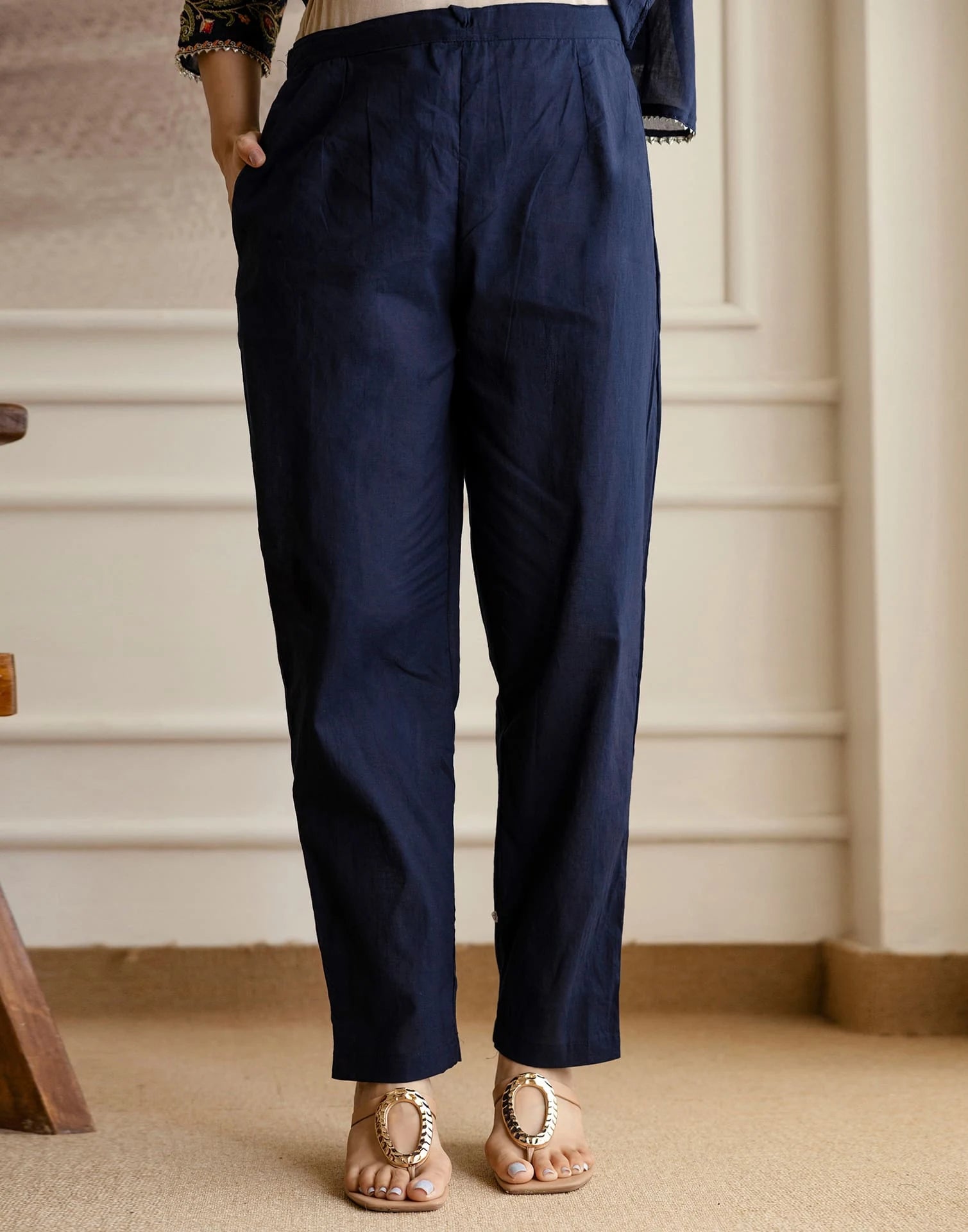 Affordable Blue Cotton Embroidered Anarkali Kurti Set