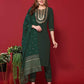 Green Cotton Embroidered Straight Kurta Set with Pant & Dupatta