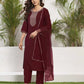 Silk Blend Dyed, Embroidery and Gota Lace Straight Kurta with Pant & Dupatta