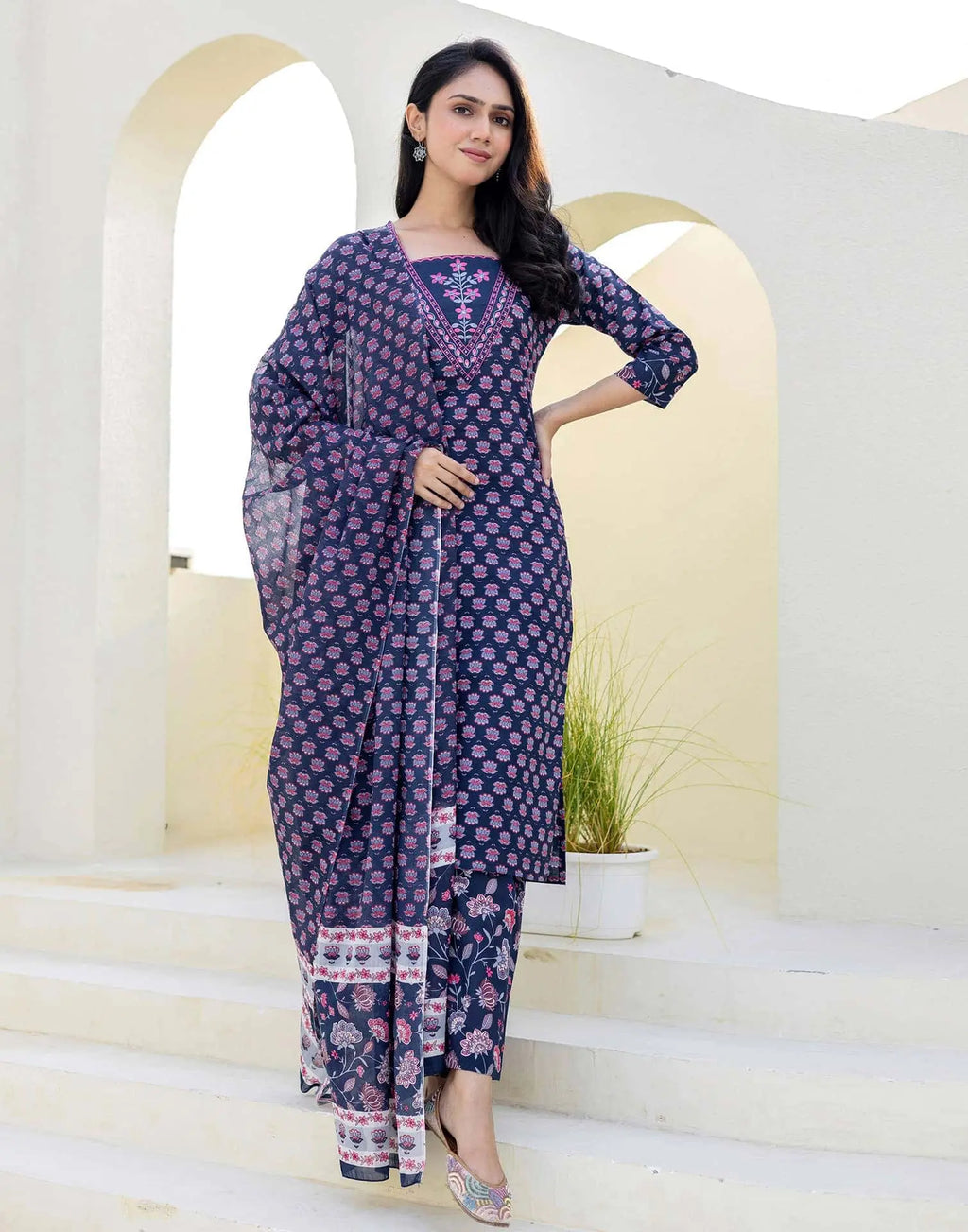 Skylee Viscose Rayon Embroidered Straight 3 Piece Kurta Set For Woman