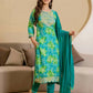 Rayon Printed Straight Kurta with Pant & Dupatta