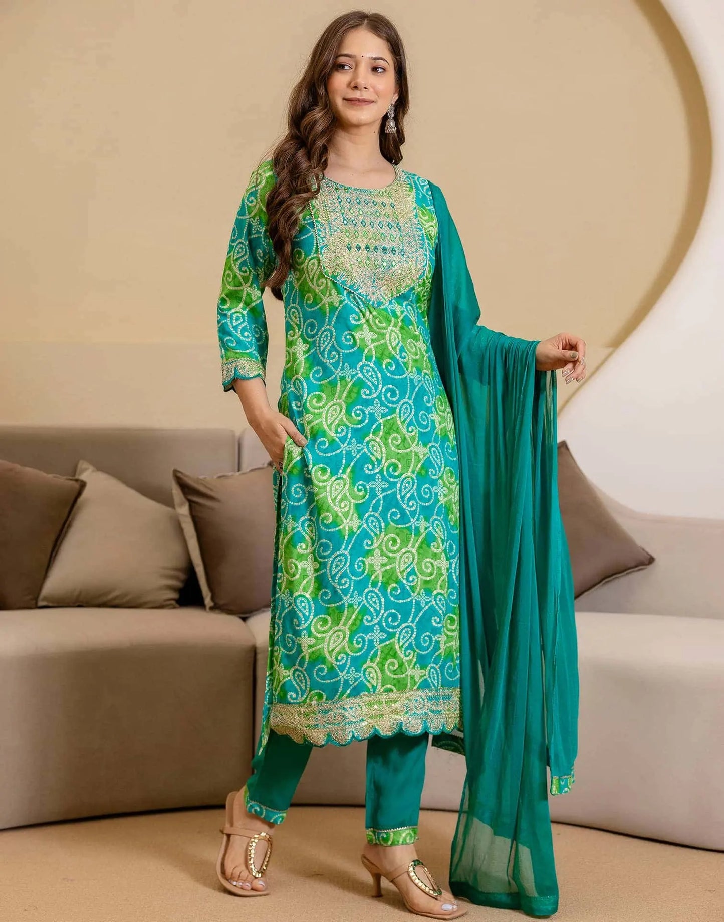 Rayon Printed Straight Kurta with Pant & Dupatta