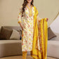 Beige Cotton Printed Straight Kurta with Pant & Dupatta