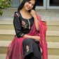 Silk Blend Embroidered Straight Round Neck Kurta with Pant & Dupatta
