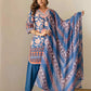 Affordable Blue Cotton Printed Straight Kurta Set with Patiala & Dupatta under 999