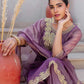 Affordable Ethnic Wear Purple Net Sequins Embroidered Kurta Set with Lace, Pant & Dupatta