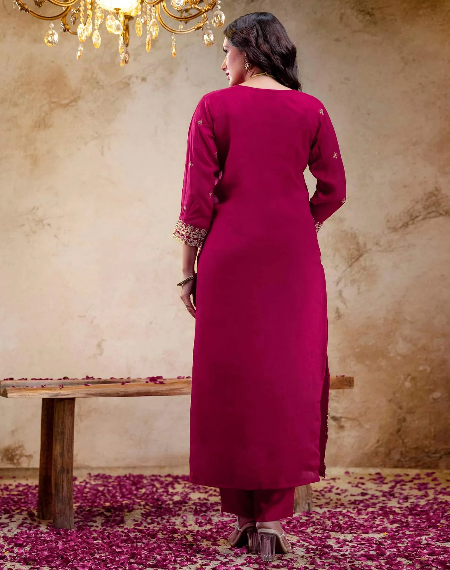 Pink Silk Embroidered Kurta Set with Pant & Dupatta