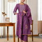 Skylee Purple Cotton Embroidered Straight Kurta with Pant & Dupatta