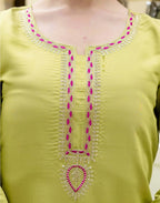 Skylee Silk Blend Embroidered Straight 3 Piece Kurta Set For Woman