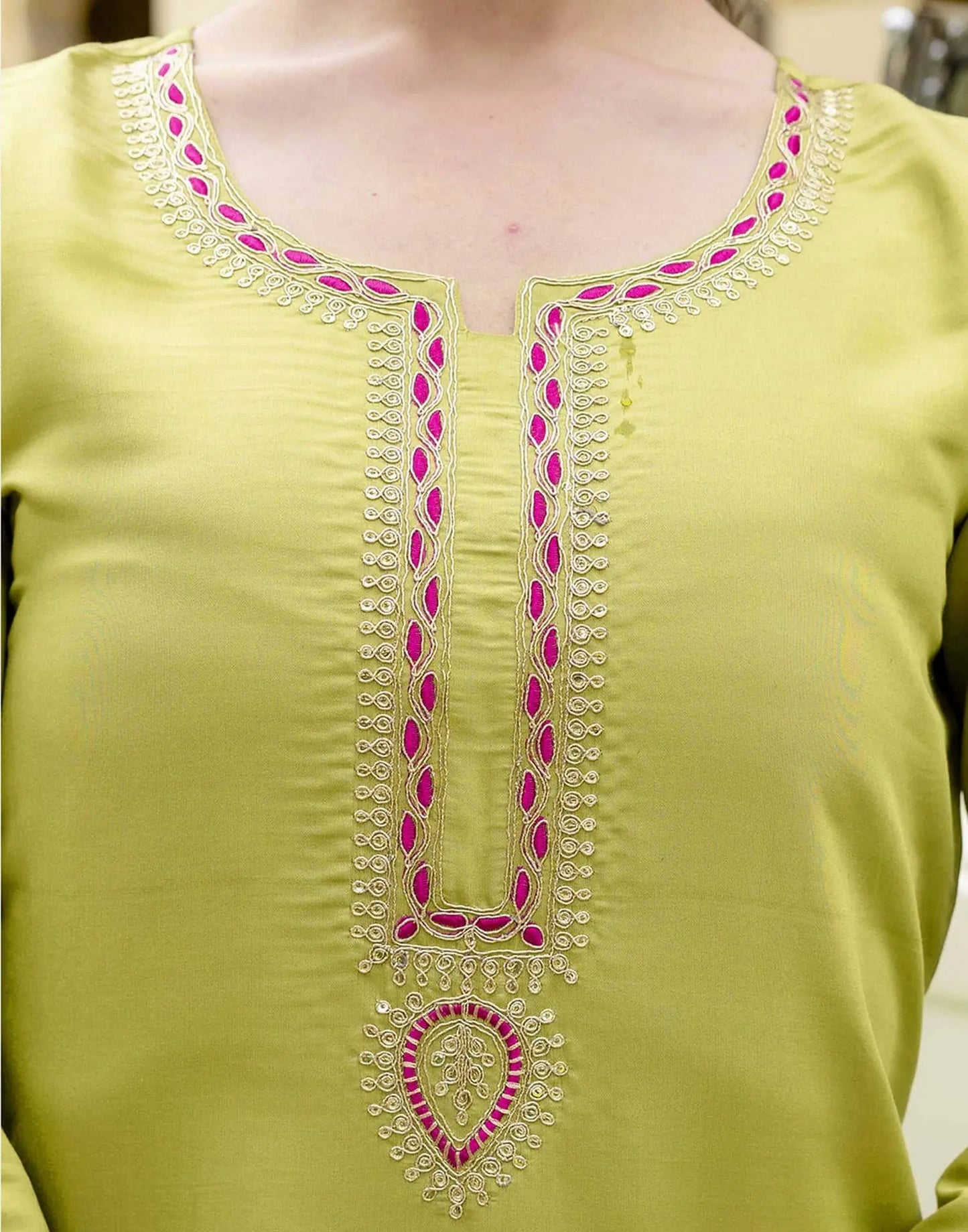 Silk Embroidery and Sequins Work Straight Kurta with Pant & Dupatta