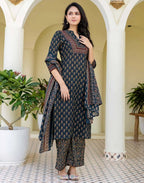 Skylee Viscose Rayon Printed Straight 3 Piece Kurta Set For Woman