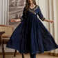 Affordable Blue Cotton Embroidered Anarkali Kurti Set
