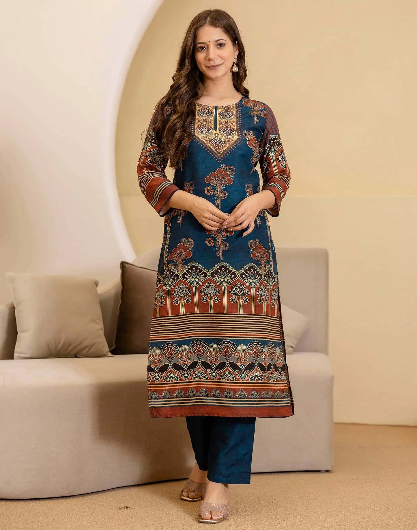 Cotton Printed Straight Kurta with Pant & Dupatta