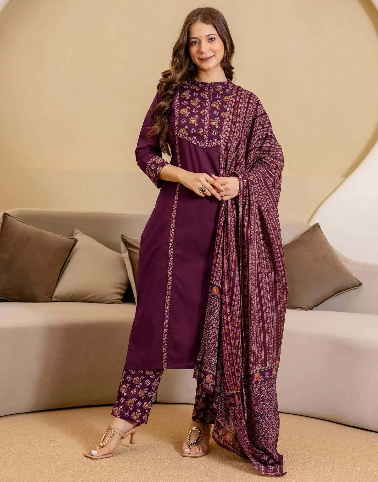 Cotton Printed Straight Kurta with Pant & Dupatta
