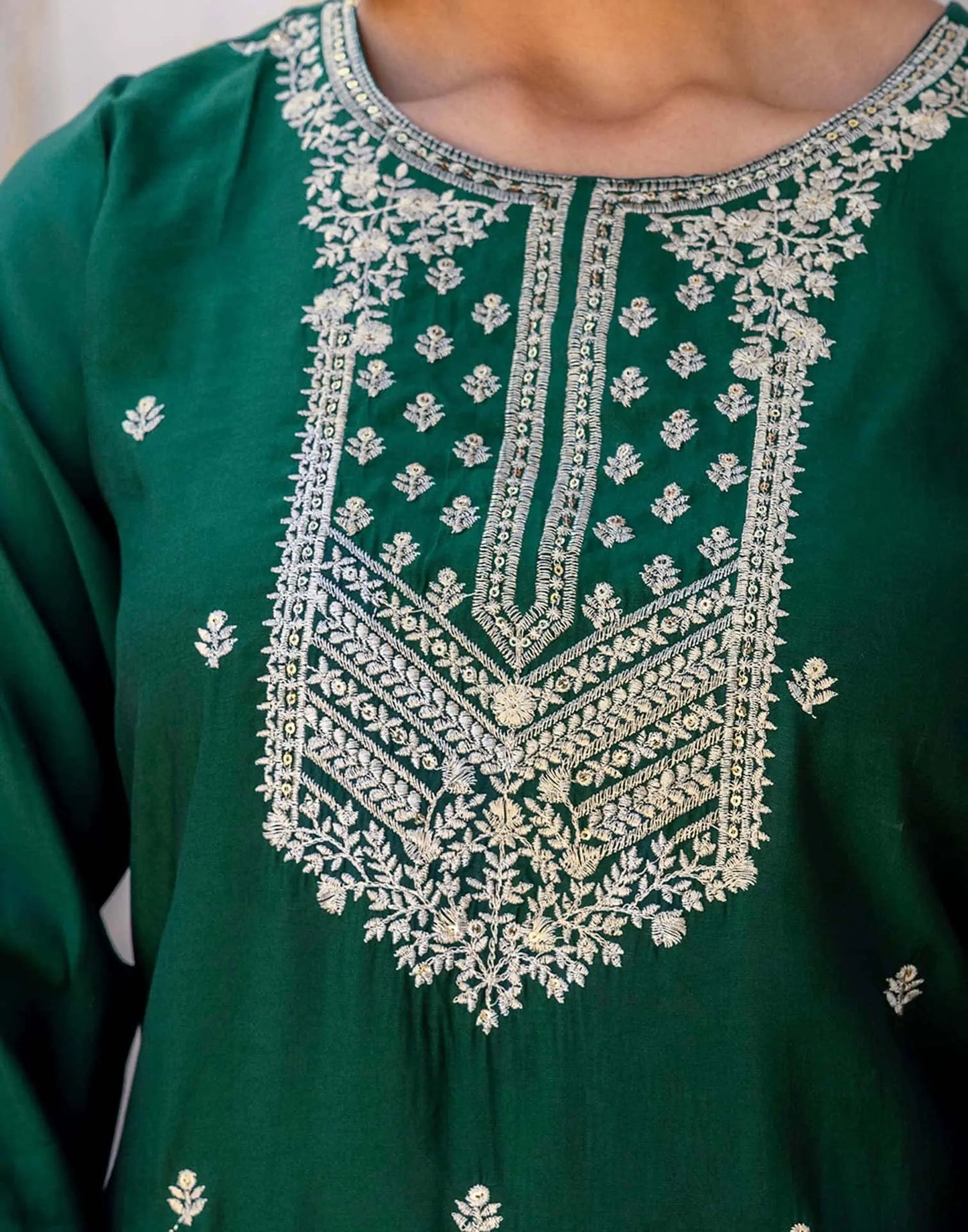 Silk Embroidery, Sequins Work and Gota Lace Straight Kurta with Pant & Dupatta