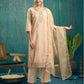 Skylee Beige silk sequence embroidered round neck kurta set with pant and dupatta