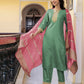 Skylee Green Silk Embroidered Straight Kurta Set for Women