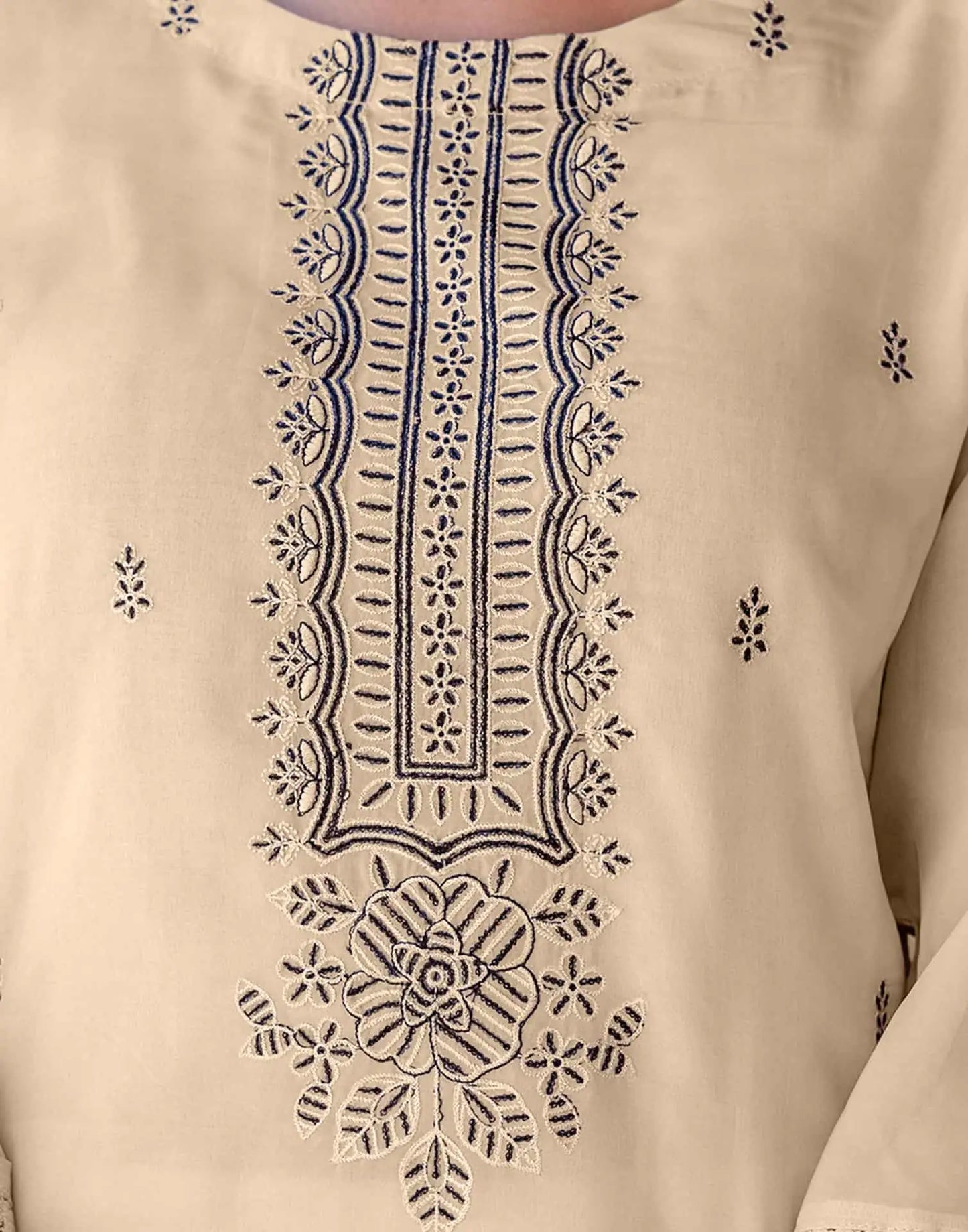 Beige Silk Embroidered and Sequins Work Straight Kurta Set with Pant & Dupatta for Women