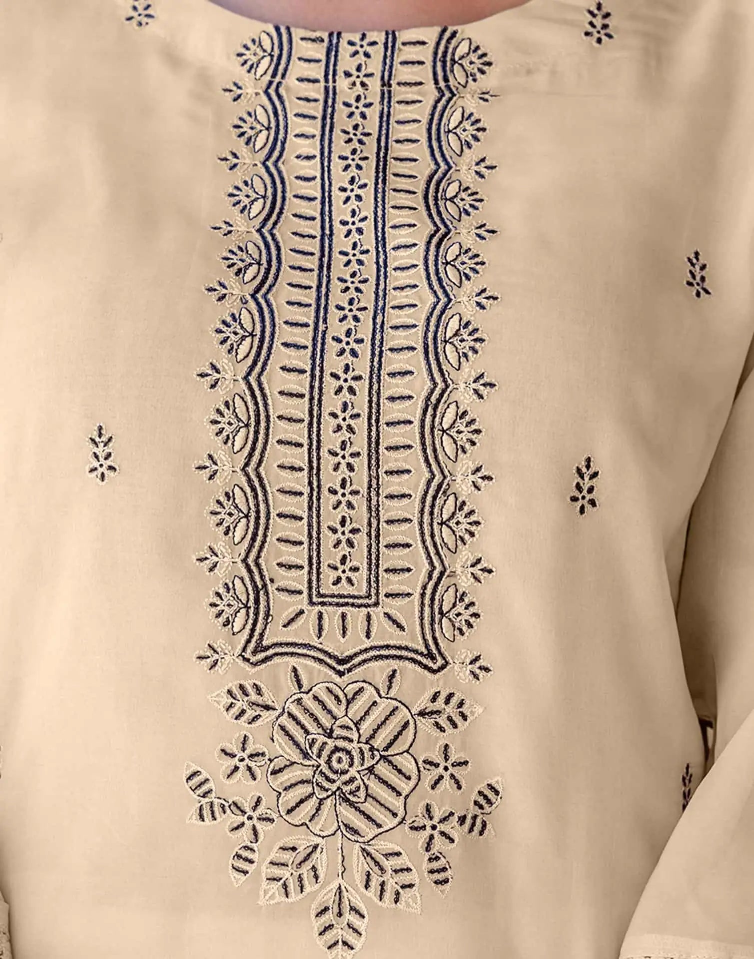 Beige Silk Embroidered and Sequins Work Straight Kurta Set with Pant & Dupatta for Women