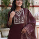 Skylee Brown silk straight kurta set with embroidery and sequins work with pant and dupatta