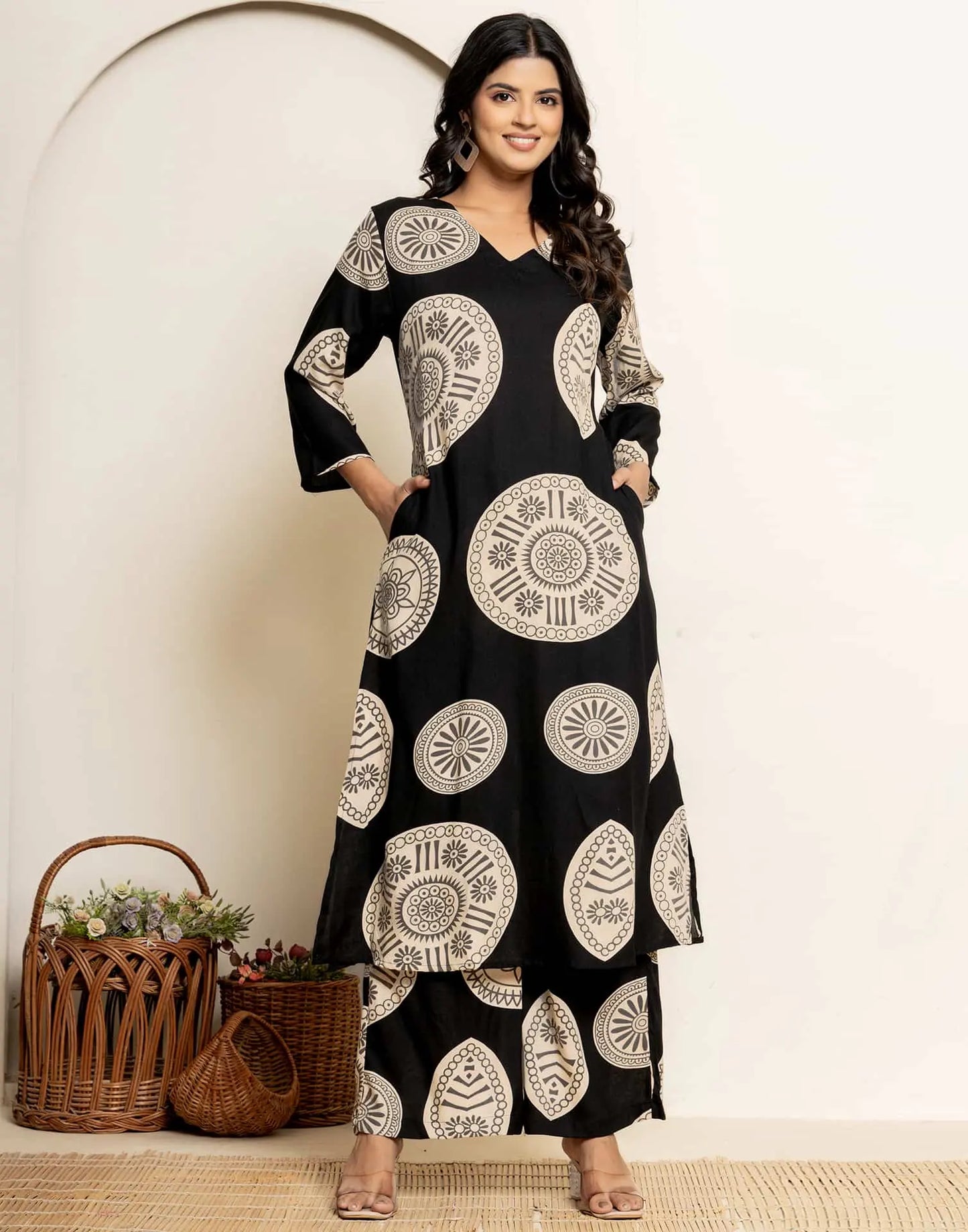 Cotton Printed V-Neck Co-ord Set