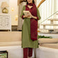 Cotton Dyed, Printed Fabric Lace Straight Kurta with Pant & Dupatta
