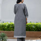 Grey Cotton Woven Straight Kurta Set with Pant & Dupatta under 1250 