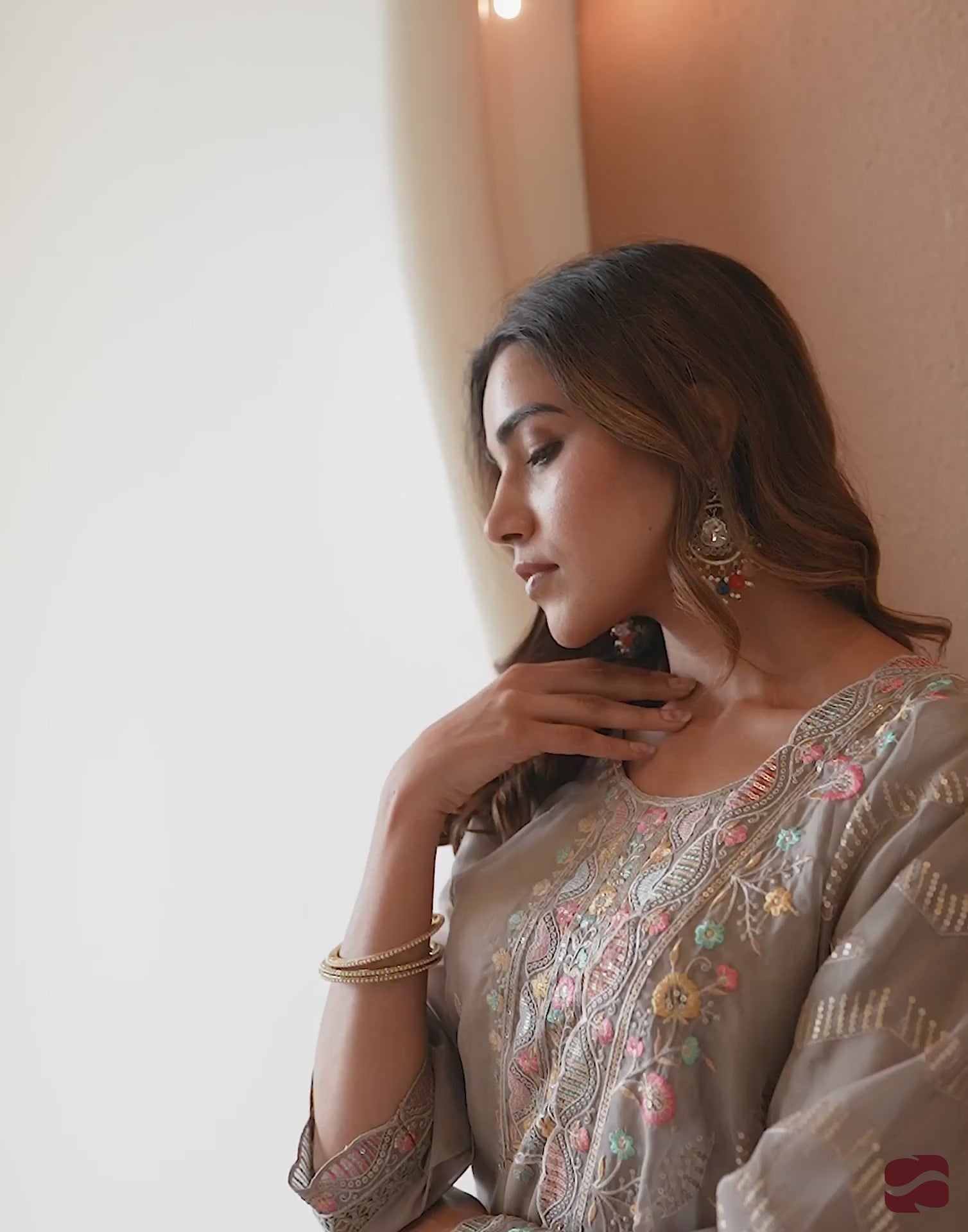 Grey Silk Embroidered Straight Kurta Set with Pant & Dupatta for Women Festive & Wedding Wear