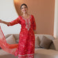 Red Organza Printed Straight Kurta Set with Pant & Dupatta for Women  Festive & Karwa Chauth Special