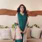 Rama Blue Silk Plain V Neck 3/4 Sleeve Straight Kurta Set With Pant & Dupatta