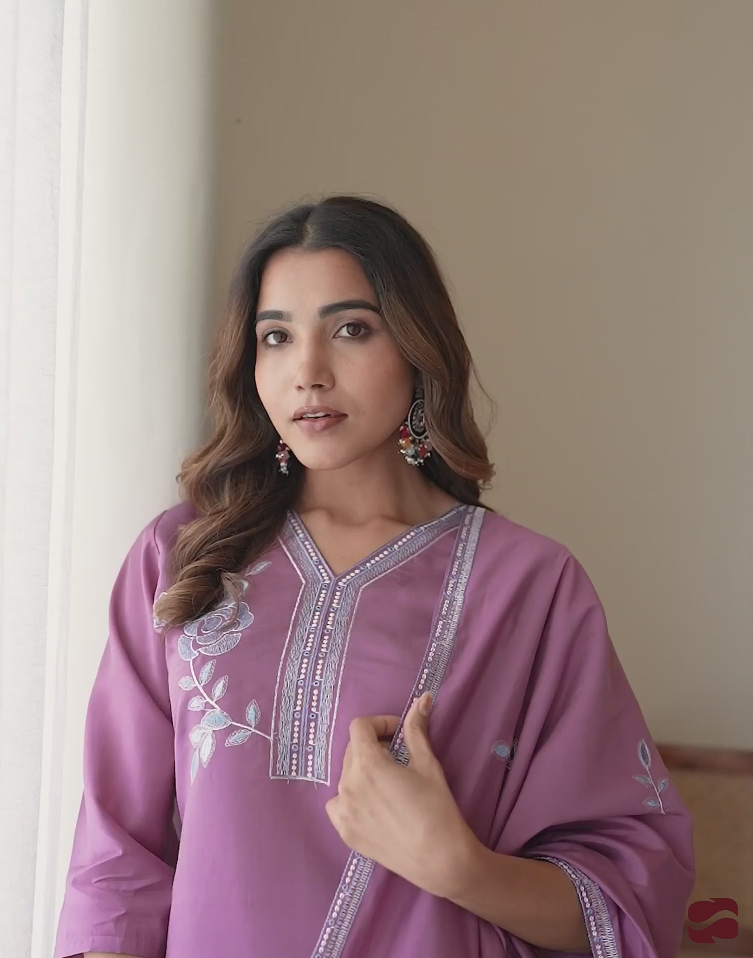 Purple Silk Embroidered Straight Kurta Set with Pant & Dupatta for Women Office & Casual Wear under 1299