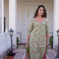 Cotton Blend Floral Printed and Lace Straight Kurta with Pant & Dupatta