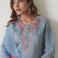Grey Silk Embroidered Straight Kurta Set with Pant & Dupatta