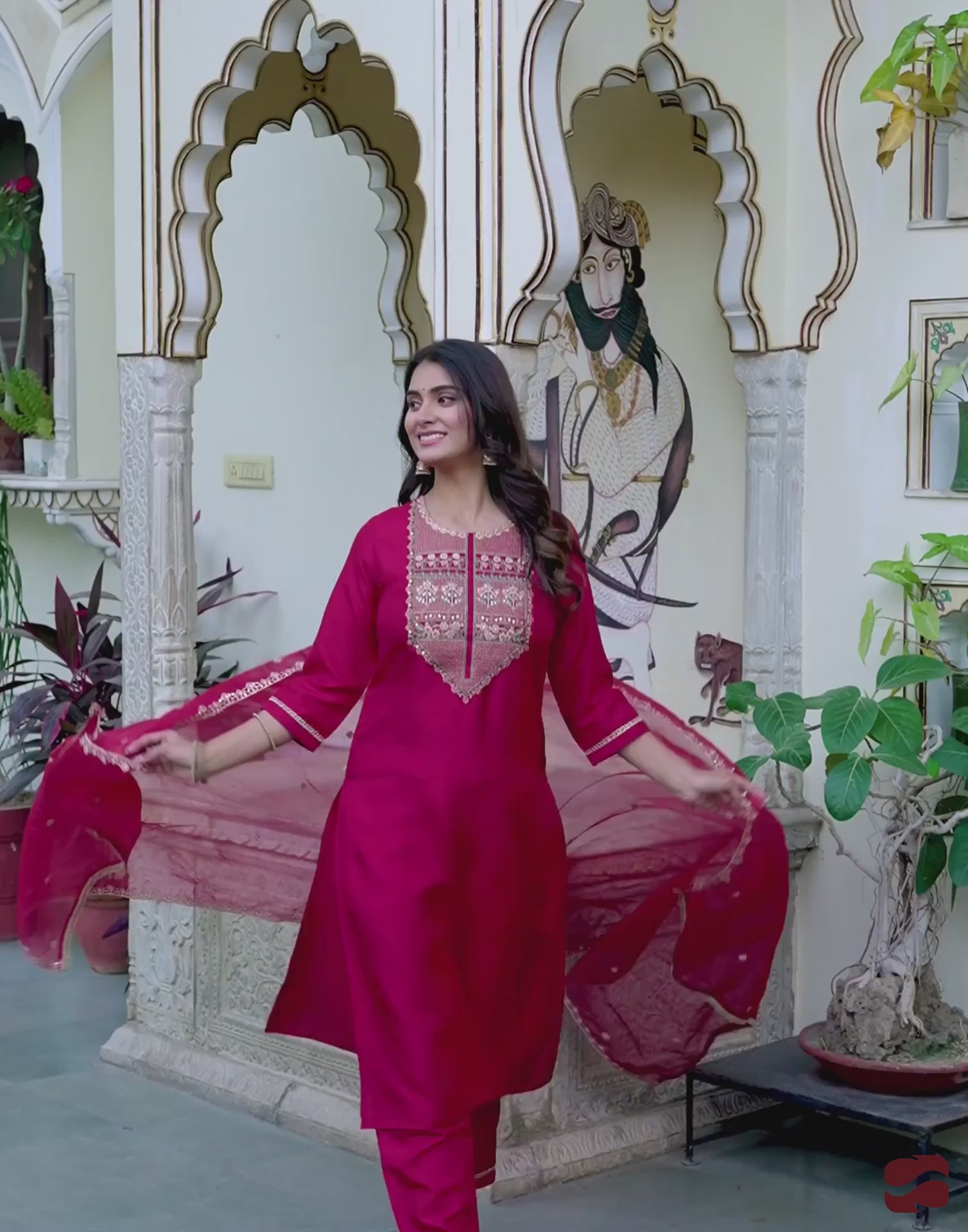 Maroon silk straight kurta set with dupatta under 799 festive wear