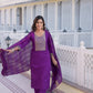 Cotton Blend Weaving and Lace Straight Kurta with Pant & Dupatta