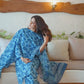 Light Blue Silk Printed V Neck 3/4 Sleeve Straight Kurta Set With Pant & Dupatta
