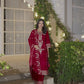 Velvet Straight Embroidered V-Neck Kurta with Pant & Dupatta