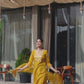 Yellow Silk Plain V Neck 3/4 Sleeve Straight Kurta Set With Pant & Dupatta