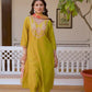 Silk Blend Straight Embroidery V-Neck Kurta with Pant & Dupatta