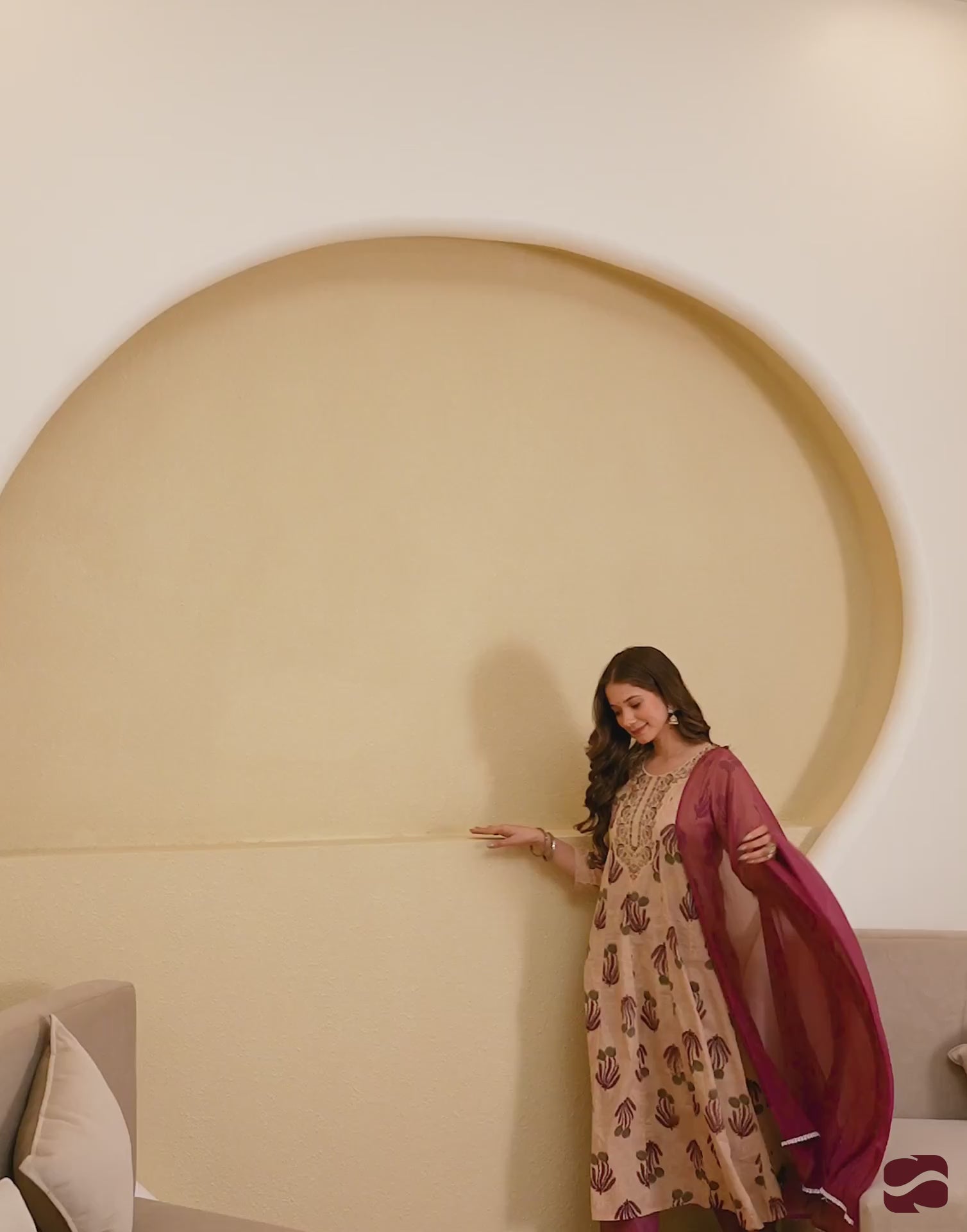 Beige Cotton Printed Anarkali Kurta Set with Pant & Dupatta under 1299 