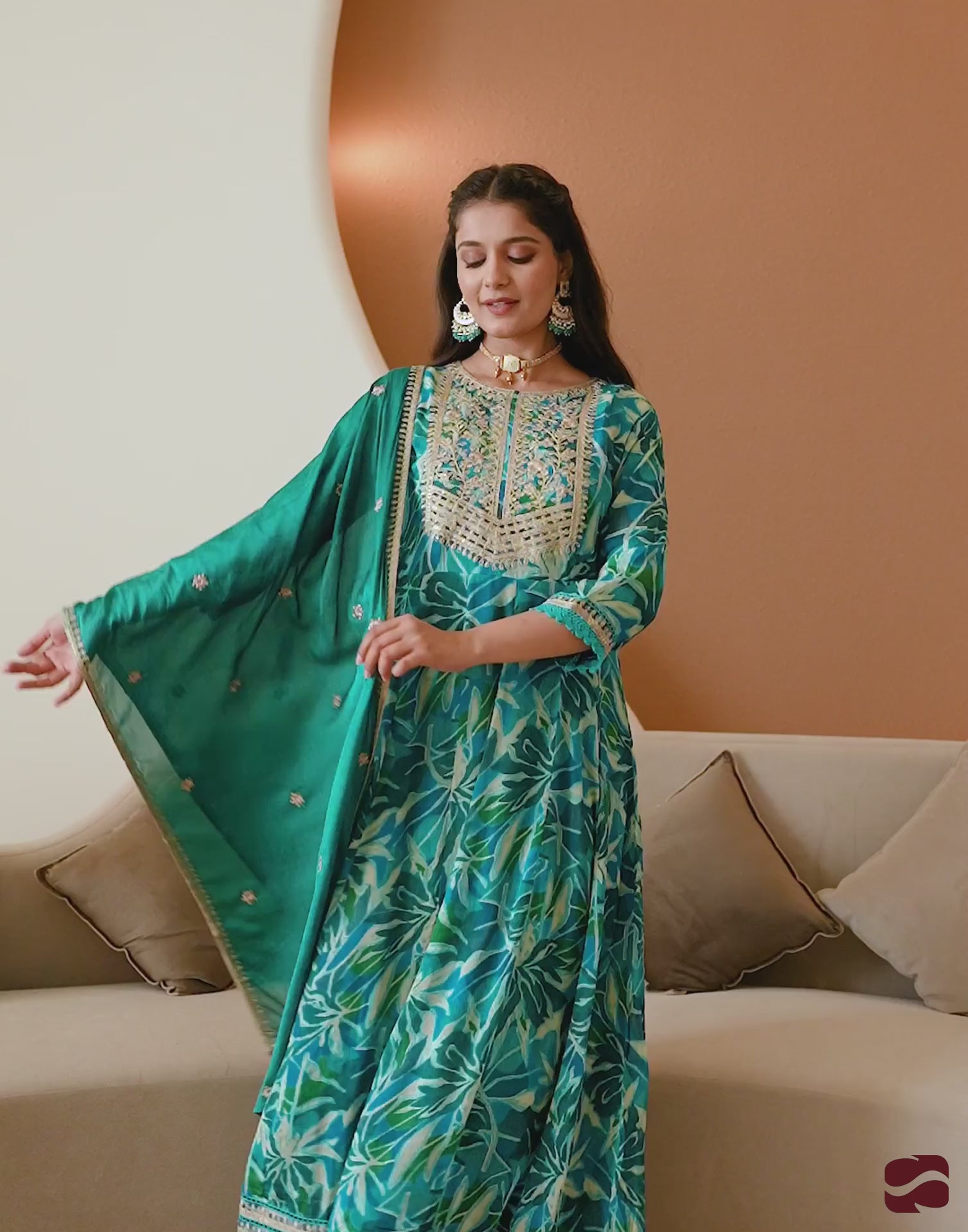 Blue Silk Printed Anarkali Kurta Set with Pant & Dupatta Affordable Ethnic Wear for Festive & Wedding