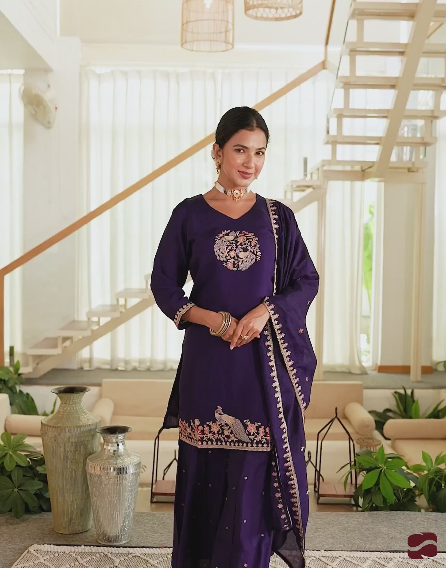 Elegant Purple Silk Embroidered Kurta Set with Sharara & Dupatta Perfect Diwali & Wedding Ethnic Wear