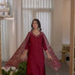 Silk Embroidery and Mirror Work Straight Kurta with Pant & Dupatta