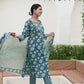 Cotton Printed Straight Kurta with Pant & Dupatta