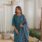 Silk Embroidery and Mirror Work Straight Kurta with Pant & Dupatta