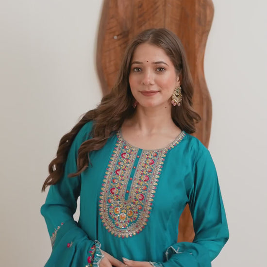 Blue Silk Embroidered Anarkali Kurta Set with Pant and Dupatta for Women Festive Wear under 1299